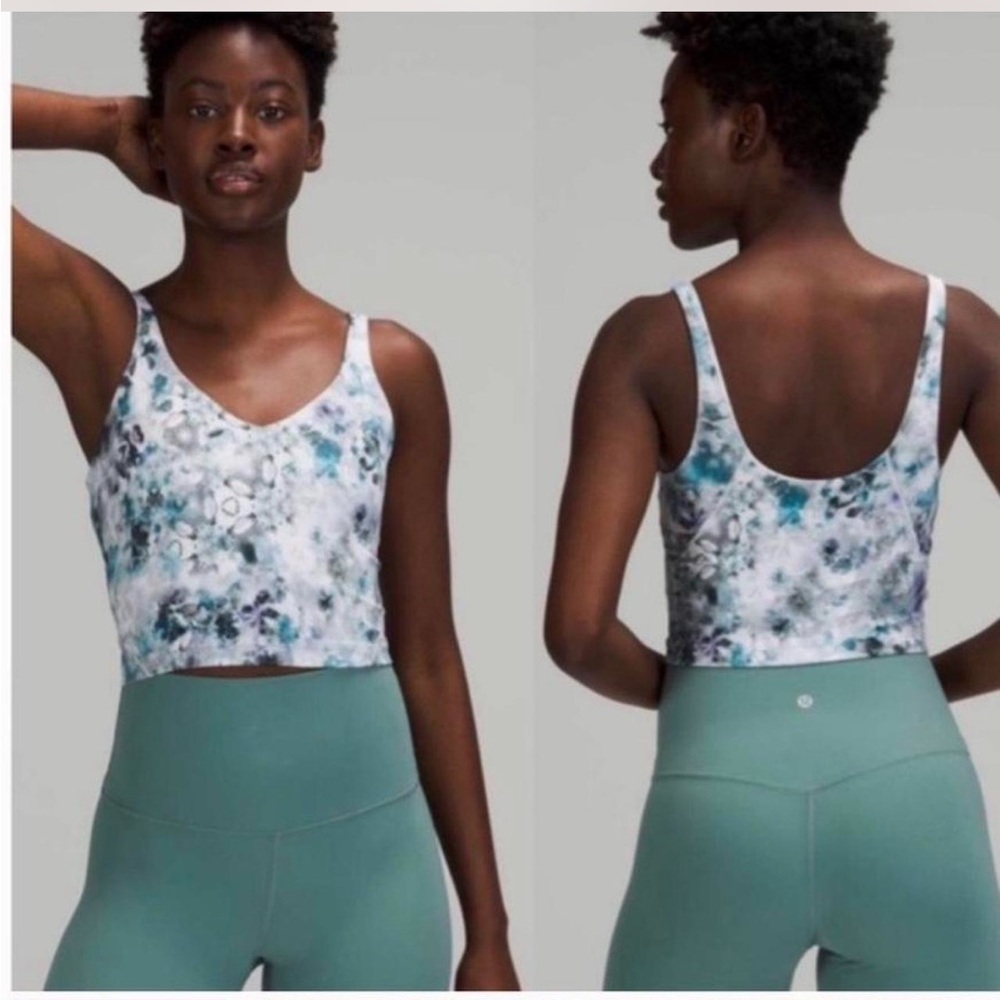 lululemon athletica Align Teal & White Printed Cropped V-Neck Tank